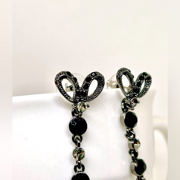 Gothic Vintage Black Rhinestone Bow Drop Dangle Earrings - Picture 2 of 4